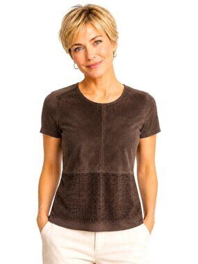 Ecru Taupe Suede Laser Cut Top